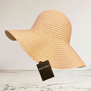 ELLEN TRACY NWT Straw Sun Hat Ladies OS Lt Pink Floppy Wide Brim Packable Classy